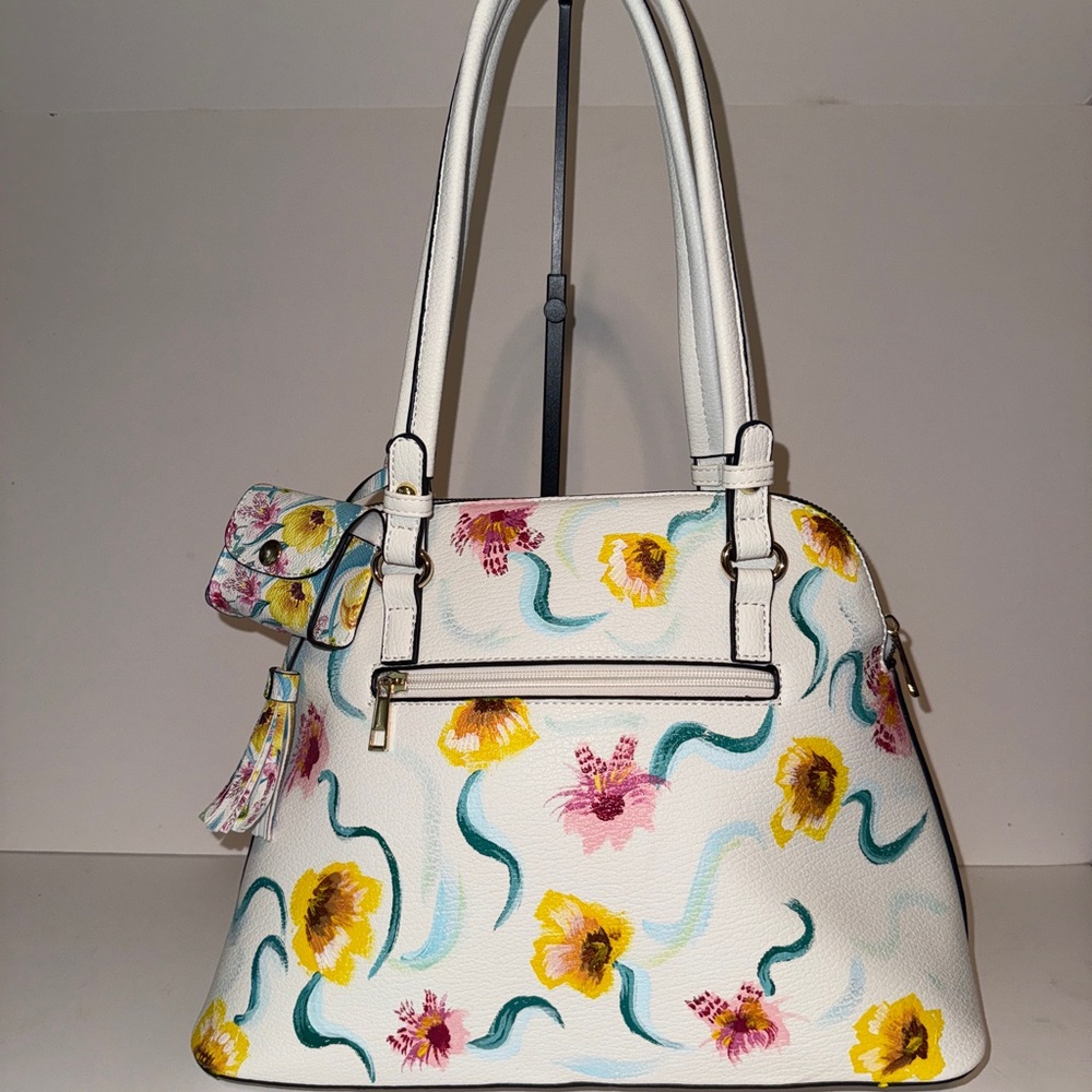 Hand-painted Floral White Handbag